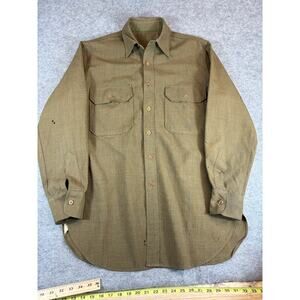Vintage Military Work Button Up Shirt Mens Large Olive Long Sleeve Field Utility